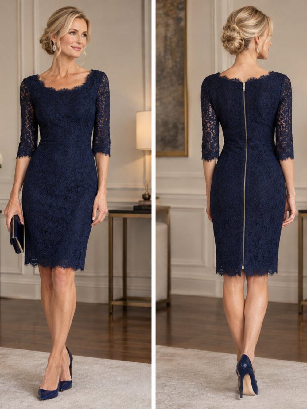 Diane von Furstenberg DVF Zarita Navy Blue Lace Dress Size 4 Full Zip